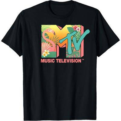 MTV Flamingo Tropical Paradise Colorful Logo Graphic T-Shirt T-Shirt