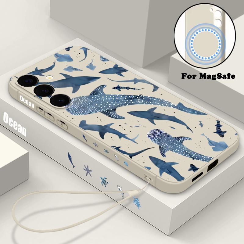 Whale Phone Case For Samsung Galaxy S25 FE S26 S25 S24 S23 S22 Ultra Plus For Magsafe Wireless Charge Magnetic TPU Lanyard Cover