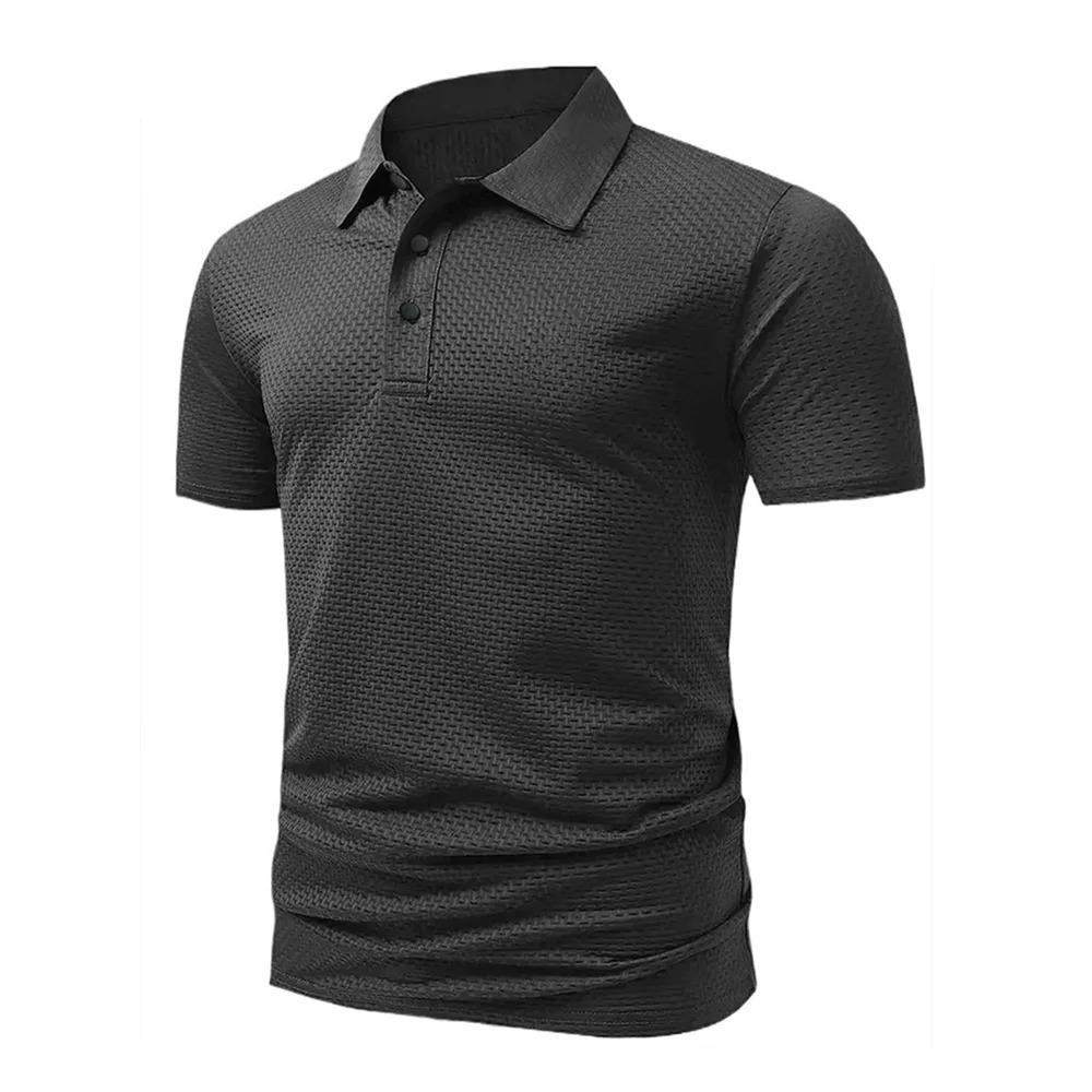 

Летняя Новинка Мужская Футболка Поло Жаккардовая Дышащая Охлаждающая Футболка с Коротким Рукавом Легкая Модная Уютная Повседневная Пуговичная Футболка XXL чёрный