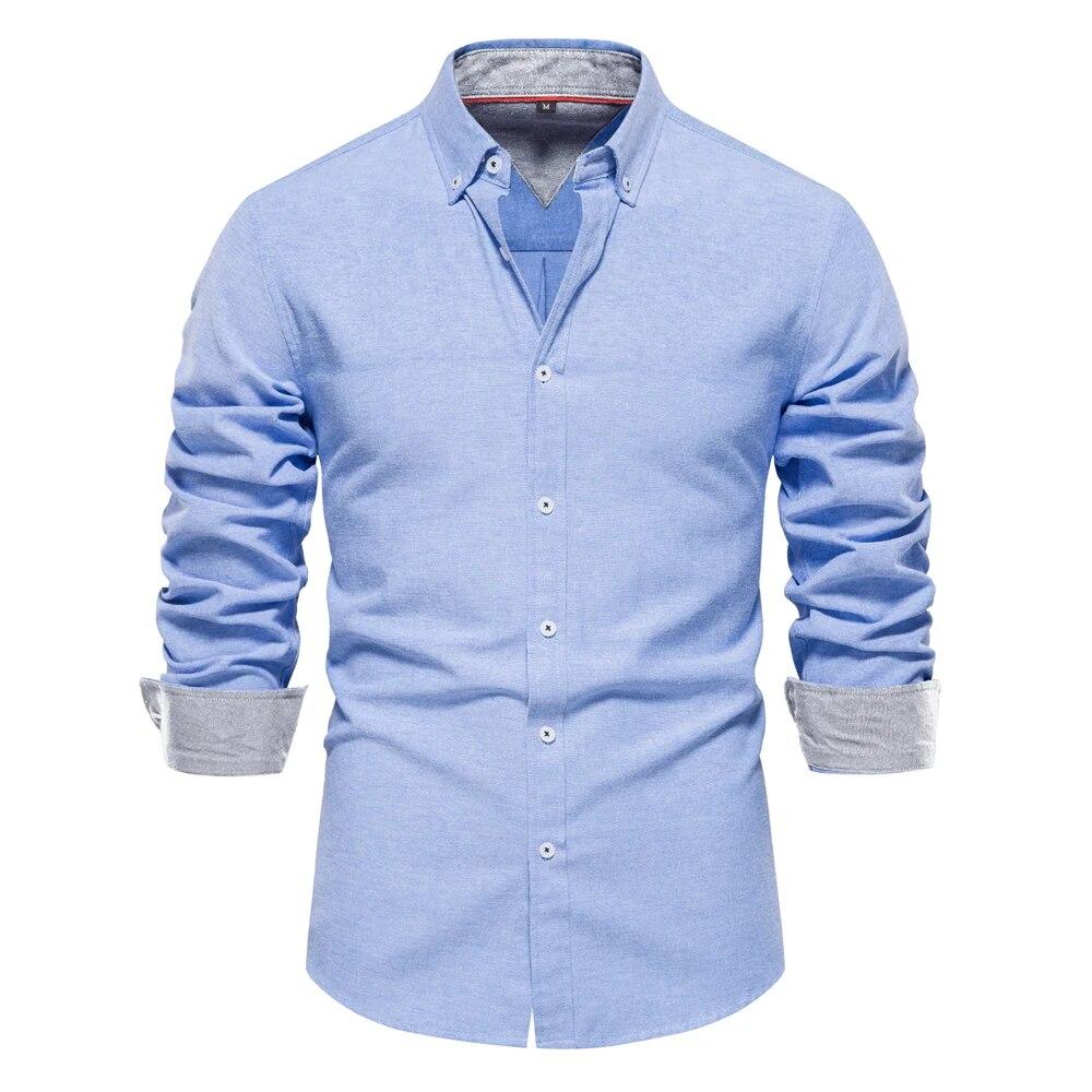Trend Hub New Cotton Blend Men's Oxford Shirt Long Sleeve Button Down Social Buinesss Casual Shirts for Men