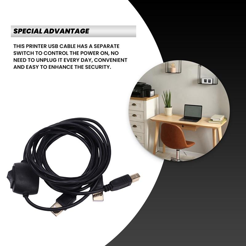 2 In 1 Printer Cable USB A To B Male To Male Printer Cable For Hp Canon Samsung Printer Splitter For Two Computers