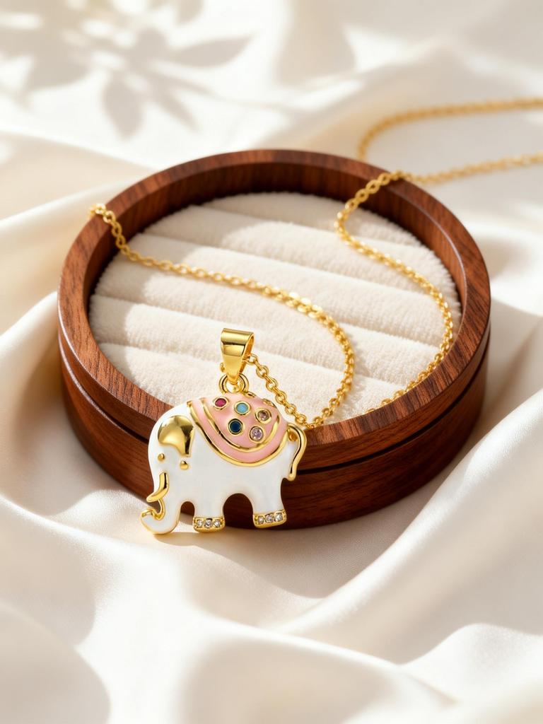 Cute Talisman Elephant Pendant Necklace for Women Girls Zircon O-Chain Necklaces Lucky Charms Elephant Accessories Gifts