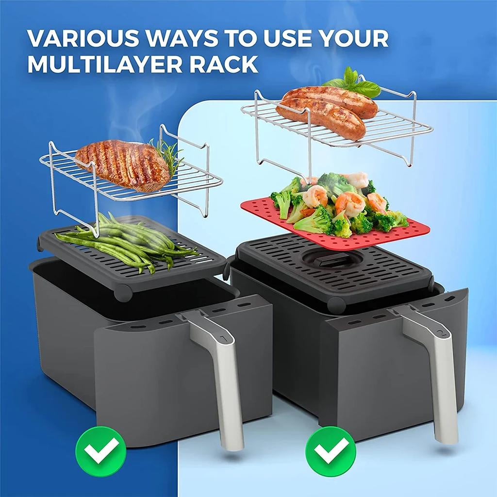 Suporte para grelhar Air Fryer Acessório de cozinha Ferramenta para Air Fryer Bandeja para assar em aço inoxidável Suporte para assar e cozinhar Acessórios para Air Fryers