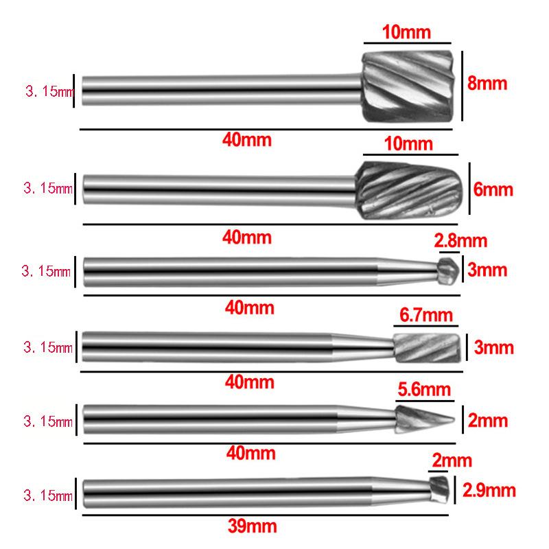 6pc High-speed Steel Woodworking Small Rotary File Grinding Head DIY Carpenter Polishing and Trimming Electric Tool Set