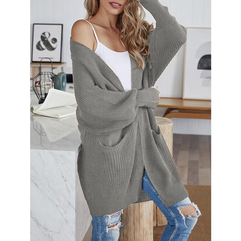 Women's Autumn/Winter Knitted Solid Colour Pocket Cardigan Sweater