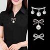 Women Brooch Bowknot Shape Anti-Rust Finish Shawl Clip with Faux Pearl Rhinestones Inlaid Sweaters Scarves Jackets Decorative Anti-exposure Pin