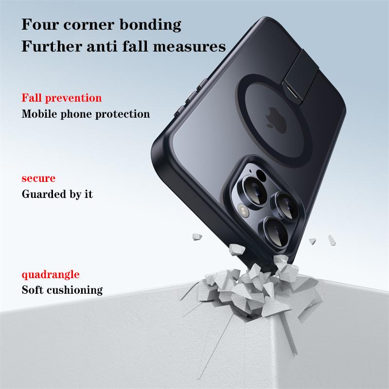 Matte Transparent Magsafe Phone Case for iPhone 16 15 14 13 12 Pro Max Plus Aluminum alloy 360 ° Rotating Bracket Magnetic Cover