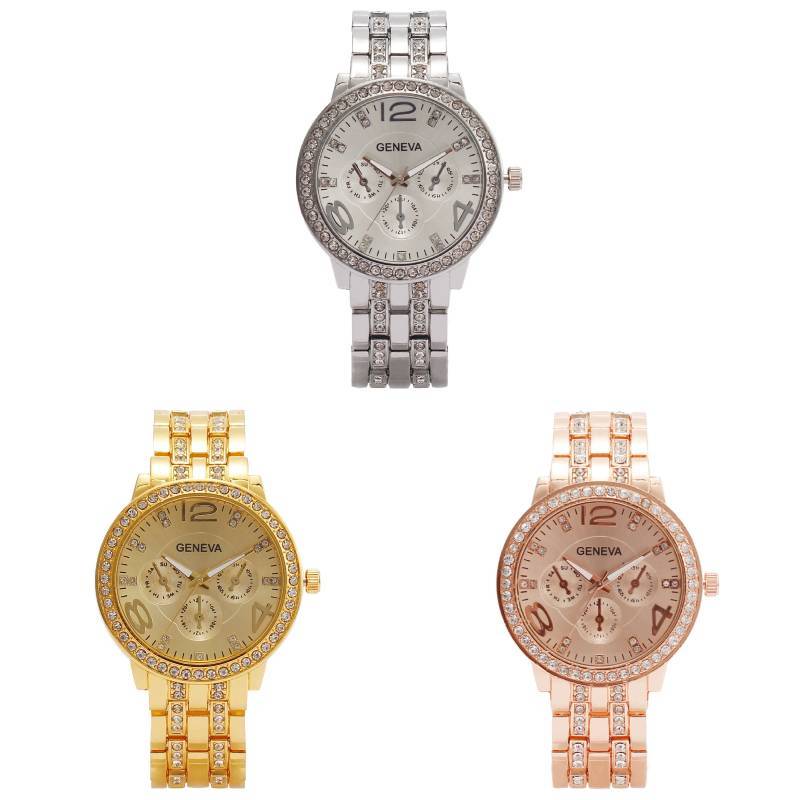 Fashion Womens Quartz Watch With Diamond Accents 24h Calendar Waterproof For Gift