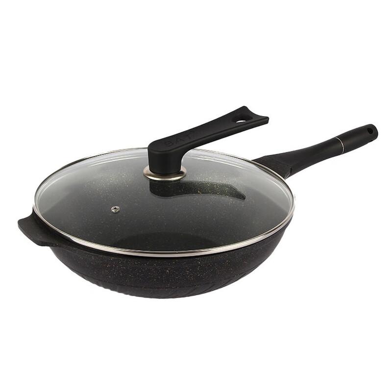 Yetele 32cm Maifan Stone Non-stick Wok with Glass Lid