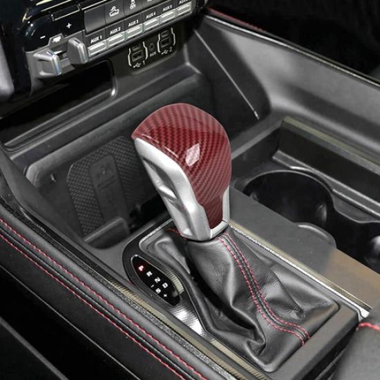 For Dodge Ram 1500 -2026 Red Carbon Fiber Gear Lever Shift Knob Cover Trim2*