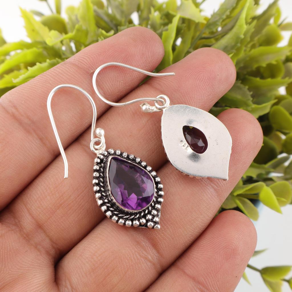 Amethyst Earrings, Gemstone 925 Sterling Silver Jewelry Earrings, Handmade Earrings Pear Shaped Amethyst Jewelry Anniversary Gift