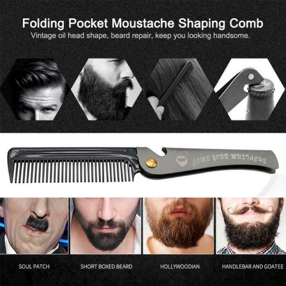 Gifts Portable Folding Stainless Steel Combs Men Oil Head Foldable Hair Comb Hair Styling Tools Mustache Comb