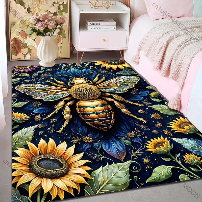 Multiple sizes Bee and Sunflower Pattern Carpet for Living Room Bedroom Sofa Home Decor Rus Non-slip Floor Mat Luxury Gift