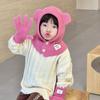 Boys Girls Bear Ear Knit Hats Soft Warm One Piece Scarf Cap Lovely Baby Hooded Hat  Toddler