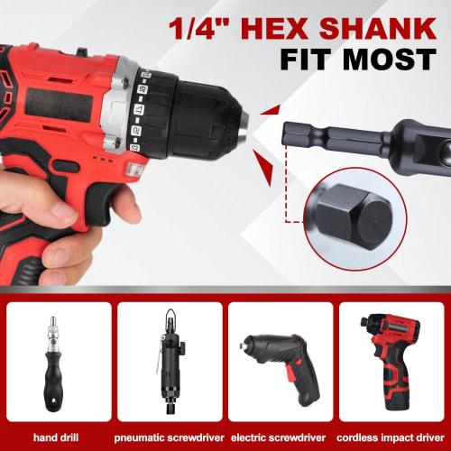 LEONTOOL Impact Adapter Square Socket Bit Set of 10, 6.35mm Hex Shank, 12.7mm Drive, 50mm Extension Bit, Impact Socket Adapter, Drill Adapter Hex Impa