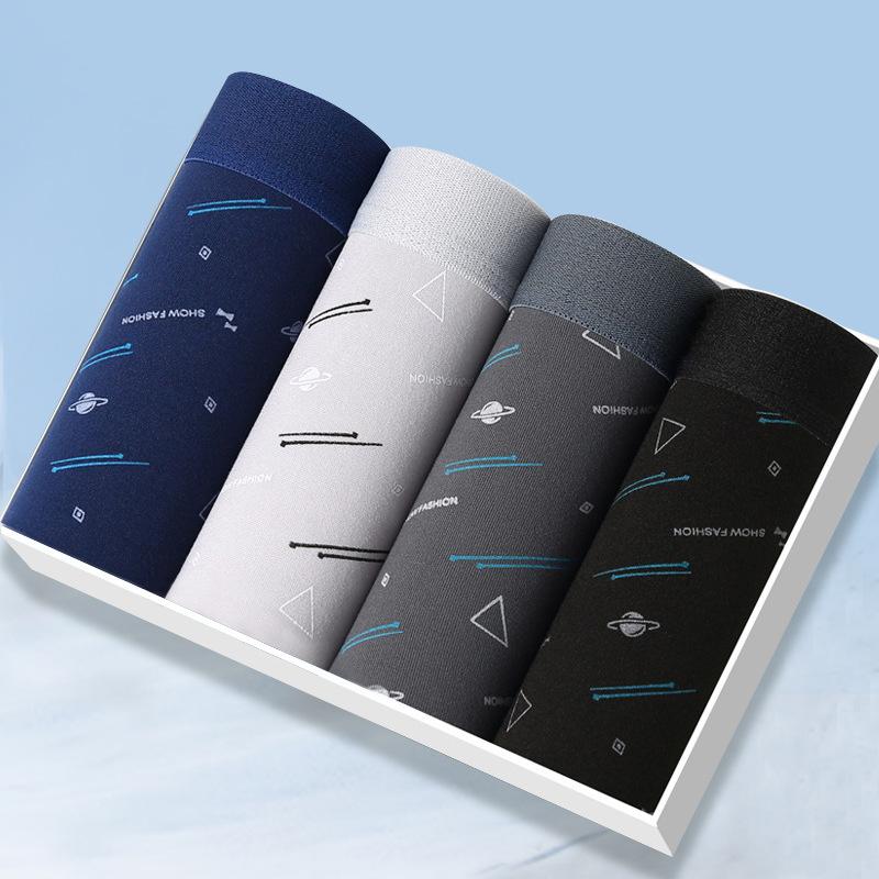 4PCS Plus Size Men's Underwear Trendy Personality Boxer Skin-friendly Breathable Mid-waist Printed Boxer Briefs