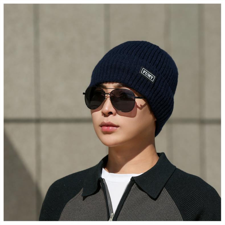 Herren Winter Strickmütze Samt Dick Warm Wollmütze Outdoor Reiten Winddichte Mütze