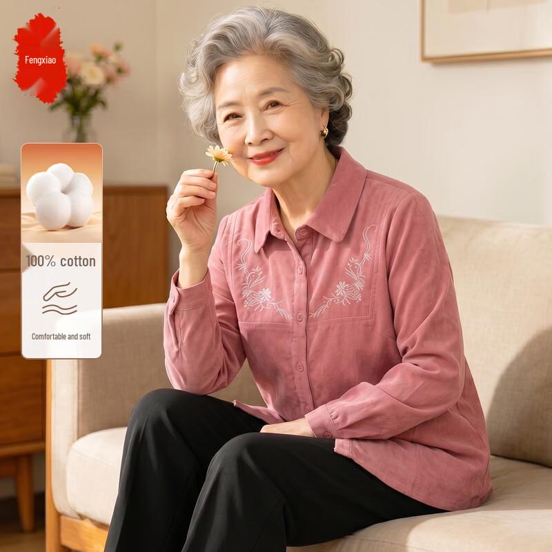 Elderly Women s Pure Cotton Long-Sleeve Shirt 2XL