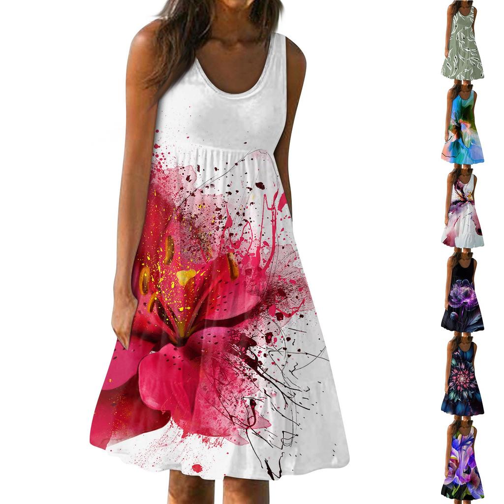 Women's Dress Cute Casual  Print Slip Beach Skirt Sundress