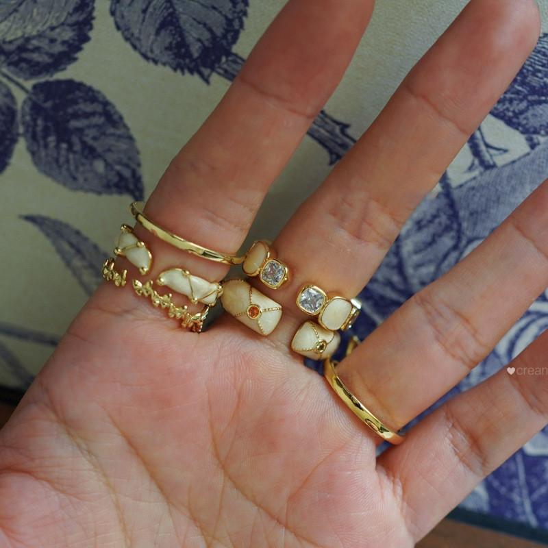 Trendy Adjustable French Style Enamel Zircon Drip Ring For Fashionable Womens Accessory