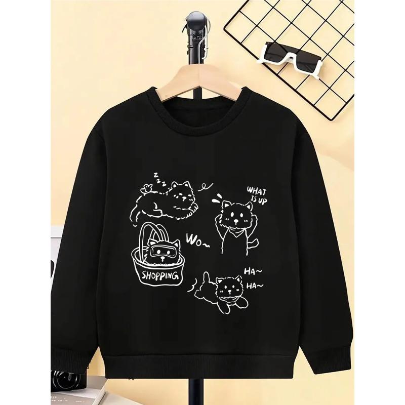 Kids Sweatshirt Hoodie for Girls with a Round Neck - Adorable Cats Engaging In Shopping And Play, Machine Washable