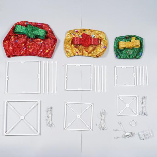 3 Pcs/Set Christmas Lighted Gift Boxes LED Light Up Stackable Nesting Box with Bow for Christmas Indoor Outdoor Home Yard Lawn Decor