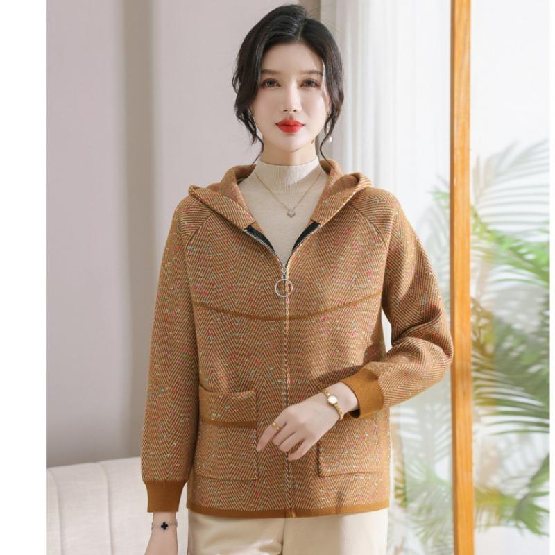 Mom spring new casual jacket women's sweater cardigan elderly spring and autumn knitted lapel coat