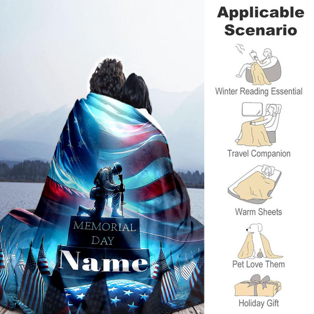 Memorial Day Personalized Text Blanket Multi-purpose Personalized Blanket Warmthful Decor for Couch Chair Bedding Home Decor Ideal for All Seasons