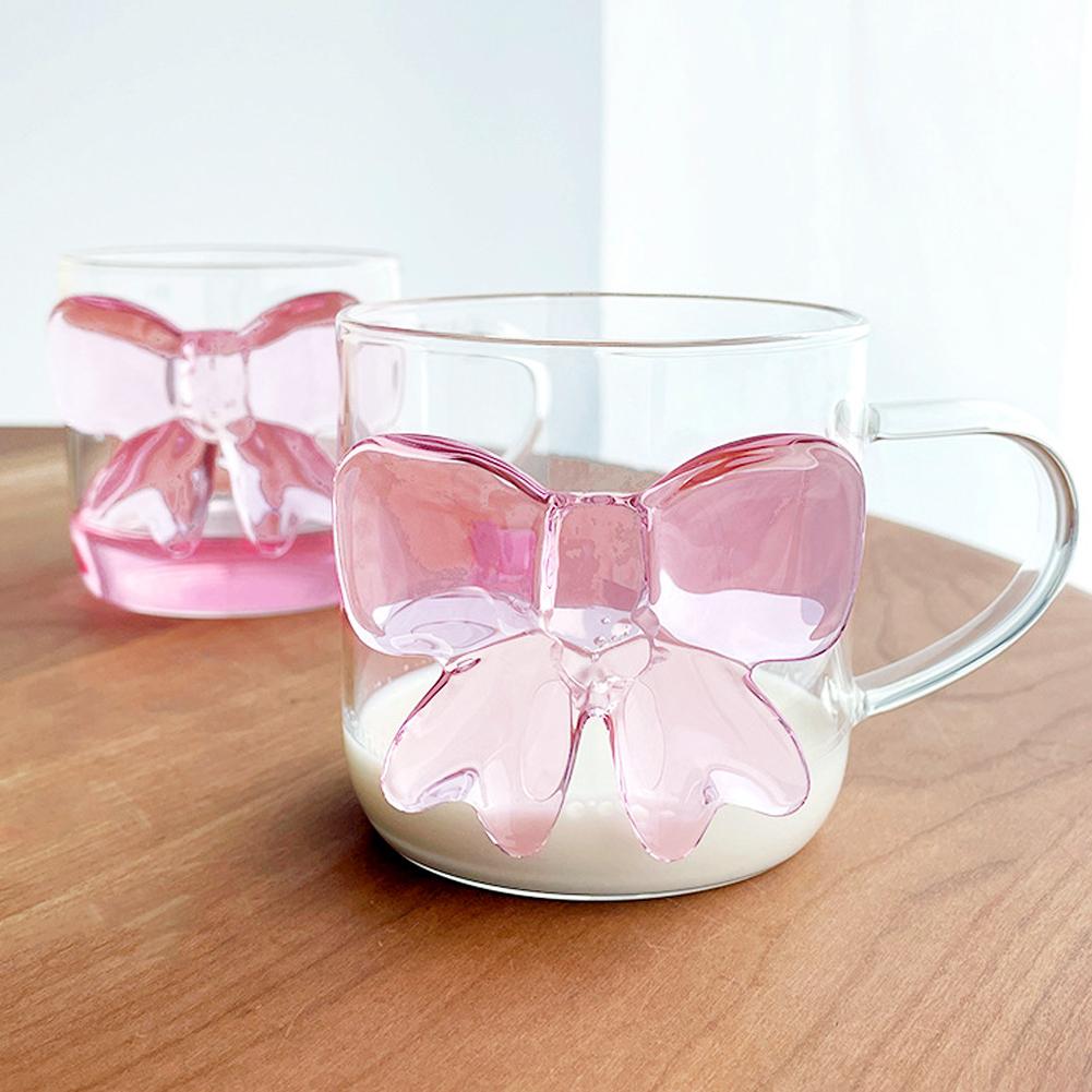 1 Piece 13oz 400ml Ceative Transparent Glass Cup With For Besties Lovely Decor Pink Girl Coffee F6K1