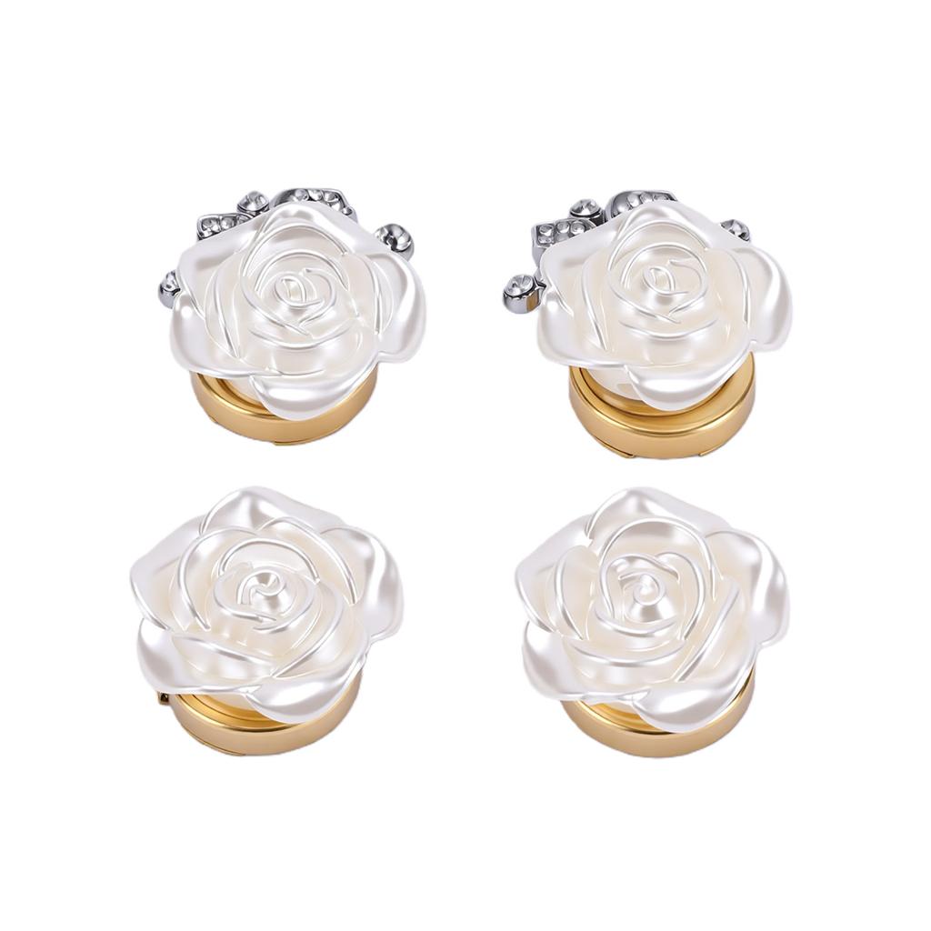 4 Pezzi Copri Bottoni Rosa Bianco Elegante Raffinato Fiore di Strass Staccabile Copri Bottoni per Artigianato Cucito Abbigliamento