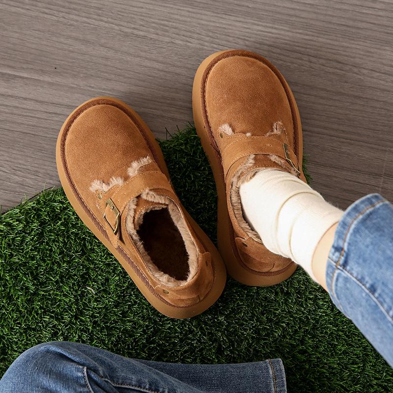 

Коричневые теплые туфли на платформе с одной педалью из хлопка, женские зимние туфли 2025 года, новые бархатные легкие туфли Boken в стиле ретро 35 хаки