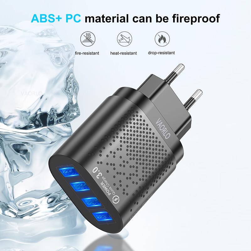 VAORLO 3A Charging Port Fast Charger 4 USB Port LED Light Quickly Charge EU US Plug 48W Charging