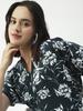 Moomaya Printed V-Neck Long Tops For Women, Short Sleeve Regular Fit Shirt