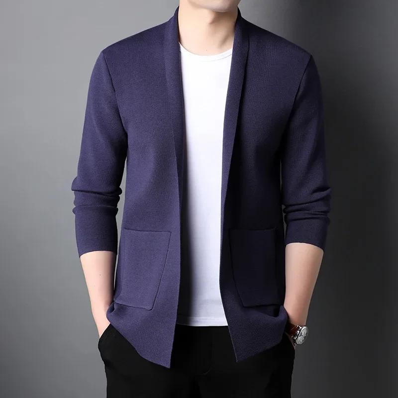 

Верхняя одежда Одежда Изделие Вязаный Кардиган Мужская Мода Длинный Рукав Простой Повседневный Однотонный Пальто S