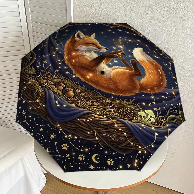 1PC Fox Night Umbrella-8-Rib Reinforced, Automatic Open, Lightweight & Durable, Fashion Accessory for Outdoor, J0416