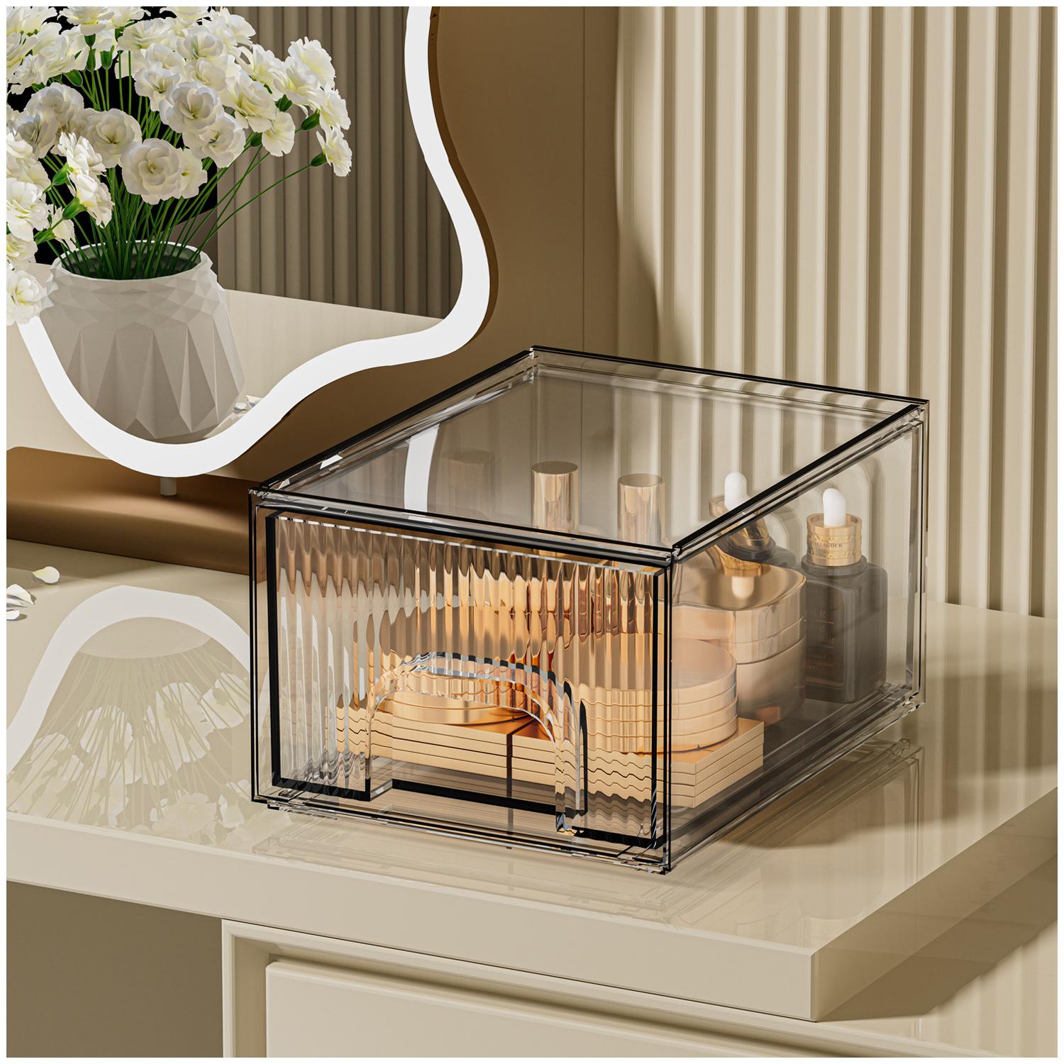 1Pc/2Pcs Acrylic Desktop Pull-out Organizer Transparent Jewelry Makeup Drawer Design Storage Box Office Desktop Stationery Box
