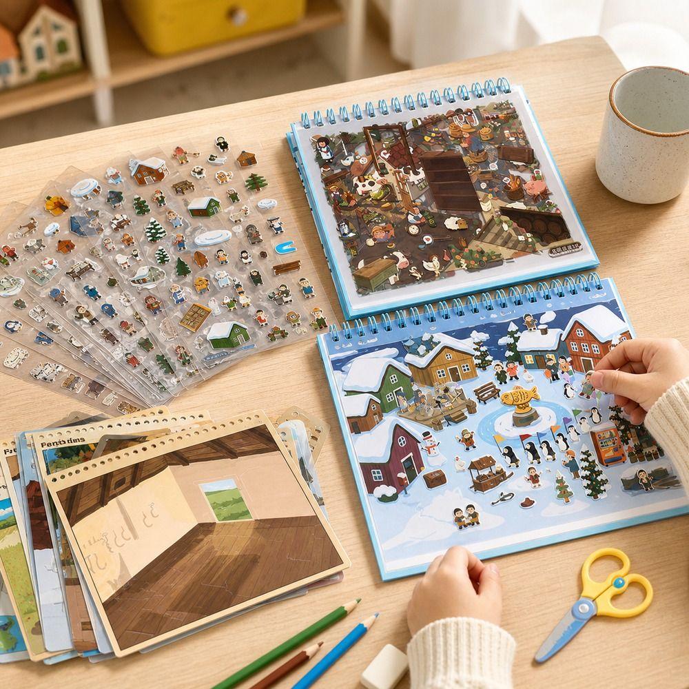 Kawaii Design 3D Scenery Stickers Spiral Bound Miniature Scene Sticker  Journal Supplies