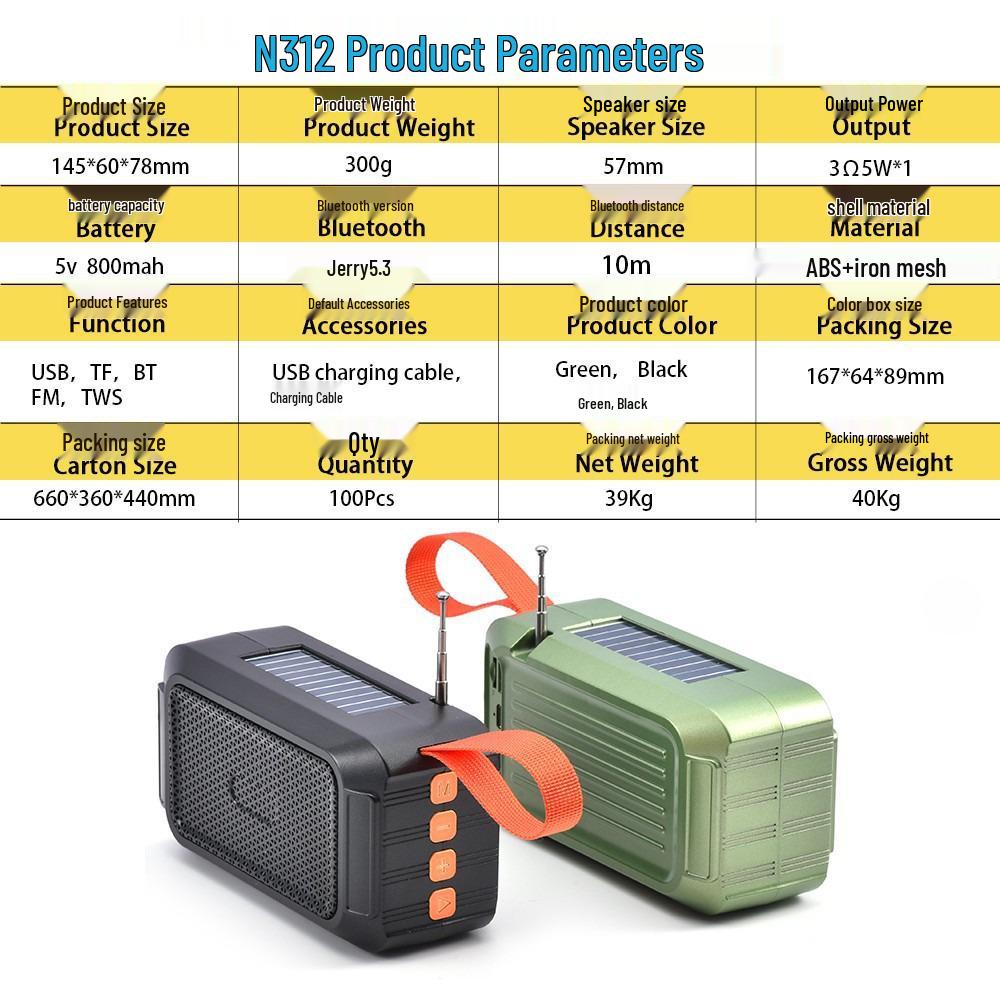 Huaqiangbei Solar Bluetooth Speaker: FM Radio, Card Insert, 5W Wireless Sound
