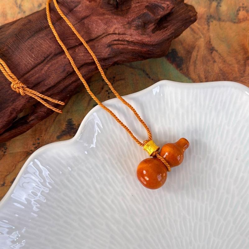 Creative Wood Gourd Pendant Necklace Long Rope Necklace Handmade Adjustable Rope Sweater Chain Present for Women Girls