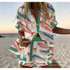 Conjunto de pantalones cortos de playa y camisa de manga corta para mujer, multicolor, vida marina, ocio, vacaciones, conjunto de dos piezas