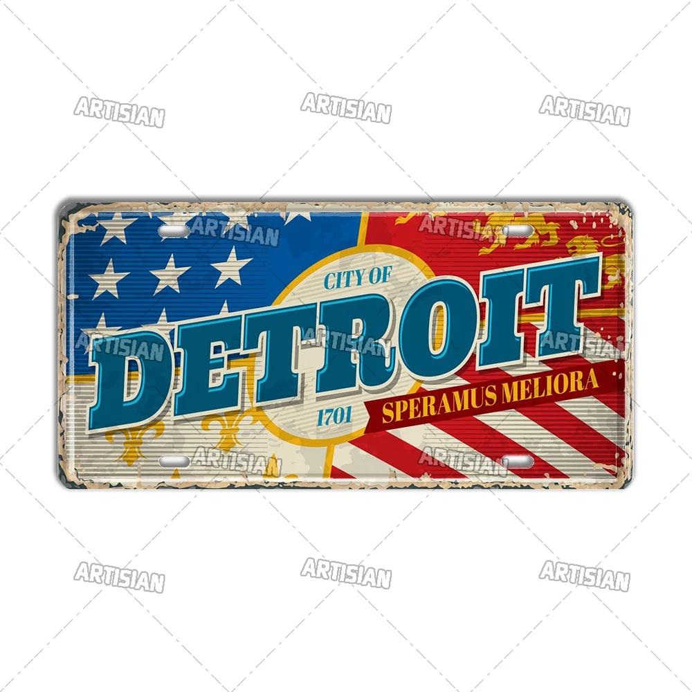 USA License Plate Landmark Metal Wall Sculpture|US City/State Design,Tin Plaque,Halloween&Christmas Gift,Garage/Bar/Cafe Decor