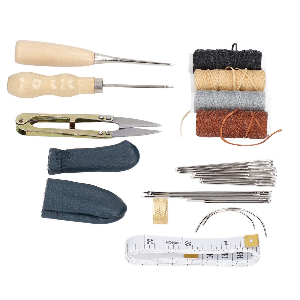28Pcs Leather Working Tools Durable 2Pcs Awl 4Pcs Wax Threads 16Pcs Needles Leather Working Kit for Carpet Coat Mattress