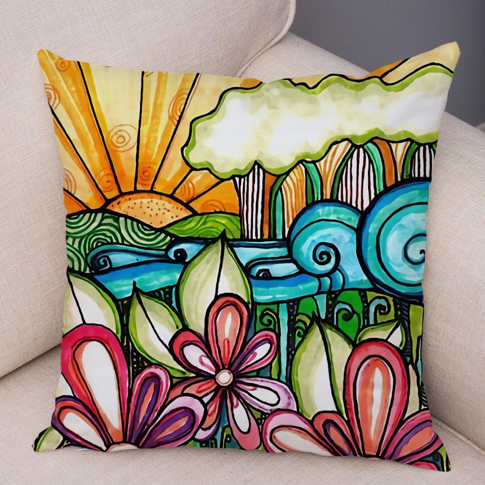 Children Oil Painting Art Cushion Cover Both Sides Plush Pillow Case Decor Cartoon Plant Throw Pillowcase for Sofa Home Car