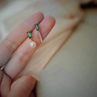 Trendy Green Square Geometric Earring Women Vintage Asymmetric Dangle Earring Engagement Jewelry Gifts