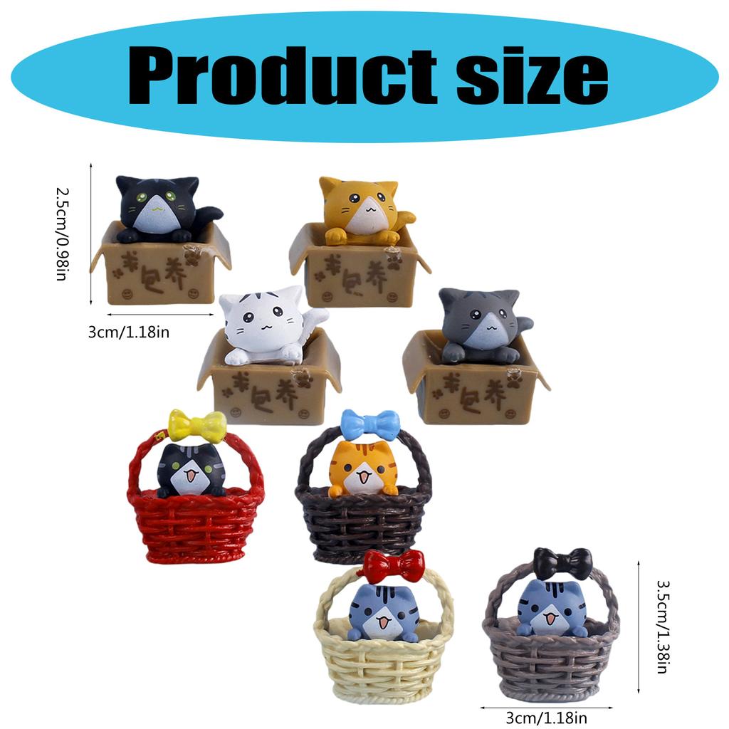 4Pieces Funny Basket Cats Plastic Miniature Figurines Cartoon Kitten Ornaments for Kids Room Decors Creative Gift