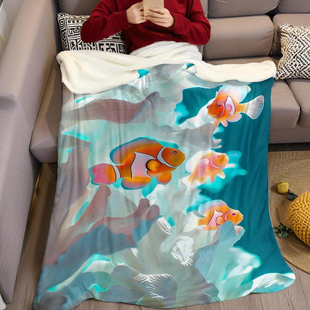Korallen-Clownfisch Flanell-Decke Warm Weich Halloween Weihnachten Sofa Warm Gemütlich Dekoratives Dekor Geschenk für Alle Jahreszeiten