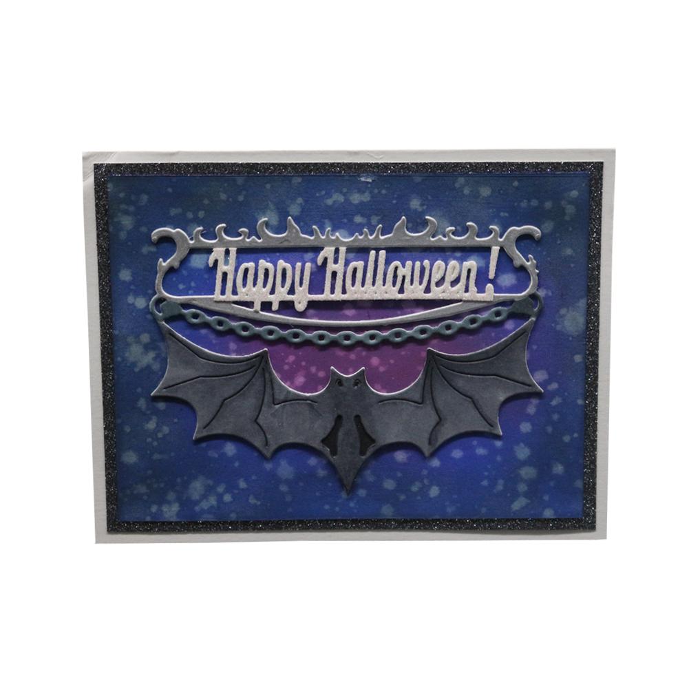 Happy Halloween Bat Frame Metal Silvery Stencil Embossing Cutting Dies For Diy Scrapbooking Paper Album Cards Making