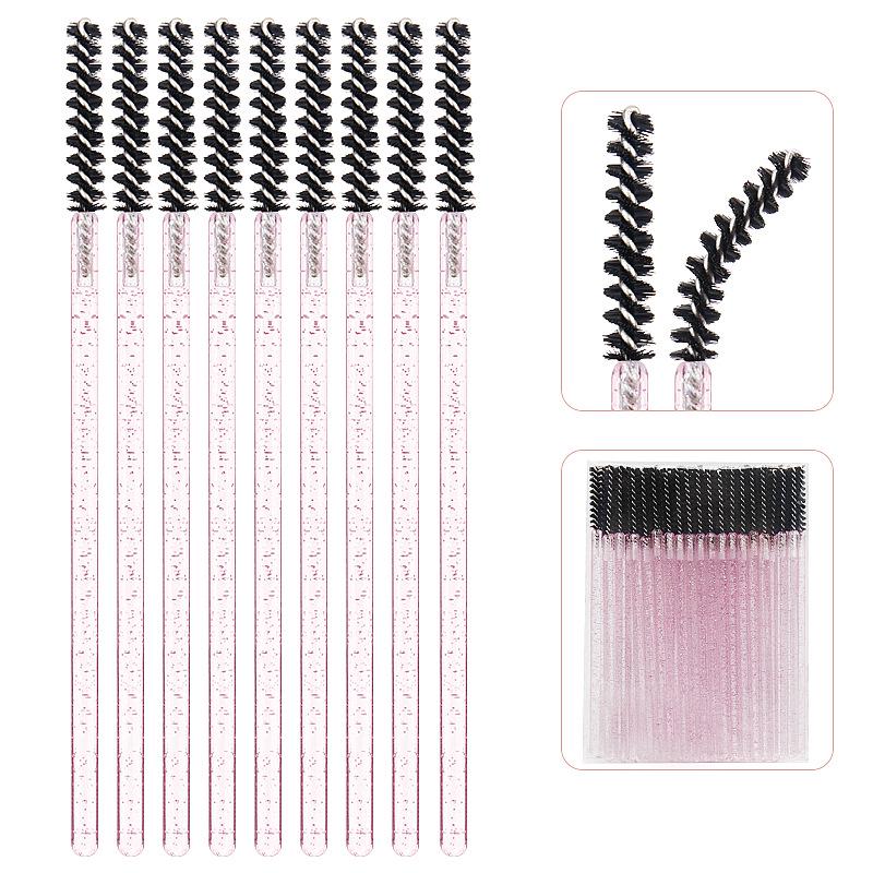 Straight Head Mascara Brush & Eyelash Curler Set - Disposable Spiral Rod with Crystal Eyebrow Comb