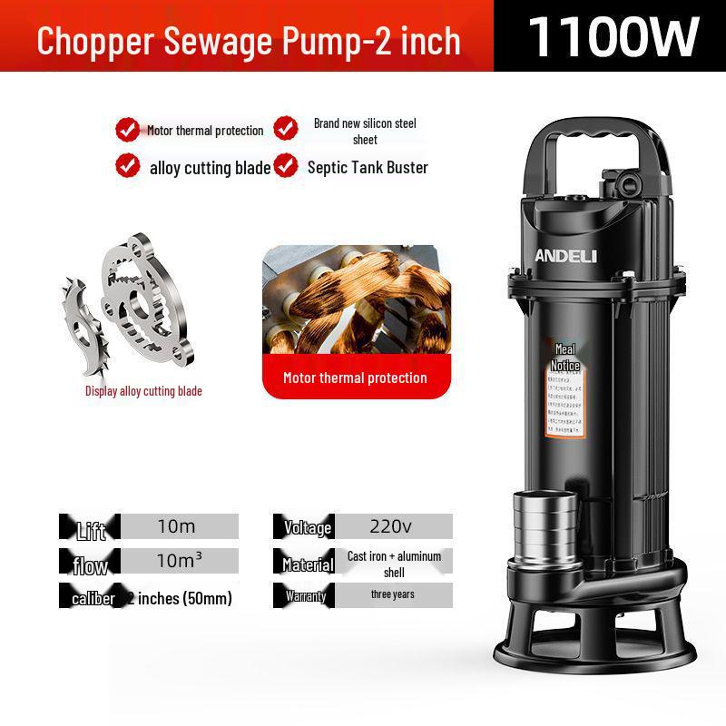 220V Kupfer Klärgruben-Schneidpumpe für Toiletten, Abwasser, Schlamm und Wasser - Ideal für den Hausgebrauch und die Landwirtschaft