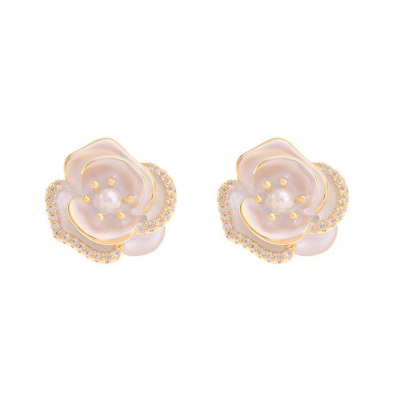 French Metal Geimetric Flower Earrings for Women Fashion Oil Dripping Colorful Flower Stud Earrings Party Wedding Jewelry Gifts
